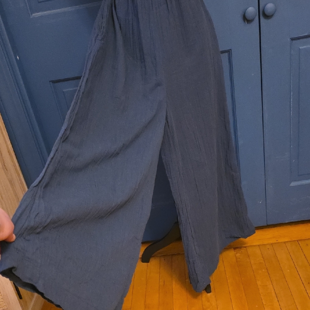 NWOT Quince Navy Elastic-Waist Tank Strap Cotton Gauze Jumpsuit Pockets Small - Picture 5 of 8